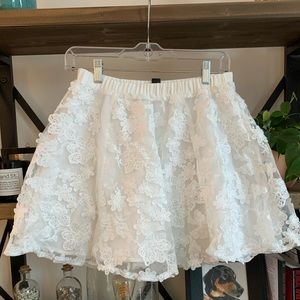 White Flouncy Skirt with Stitched Flowers